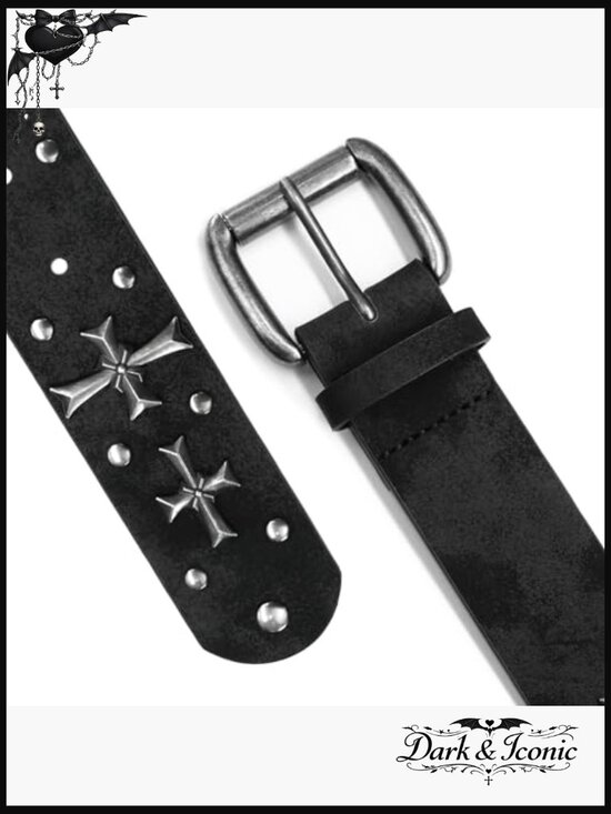 Studded Punk Rock Belt with Cross Rivets for Women main image 2
